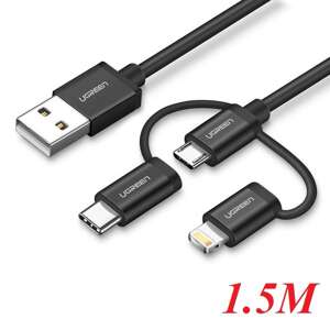 Cáp sạc USB Type-C+ Lightning + Micro USB dài 1.5m Ugreen 50206