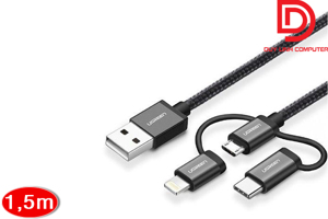 Cáp sạc USB Type-C+ Lightning + Micro USB dài 1.5m Ugreen 50206