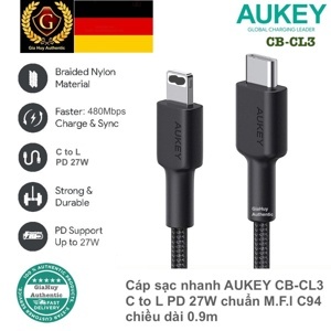 Cáp USB-C to Lightning Aukey CB-CL3 0.9m