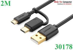 Cáp USB ra Micro USB và Type-C  Ugreen 30178 - 2m