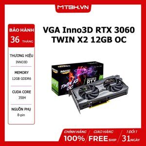 Card màn hình Inno3D RTX 3060 TWIN X2 OC 12GB (12GB GDDR6, 192-bit, HDMI +DP, 1×8-pin)