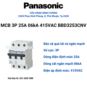 Cầu dao tự động MCB 3P/25A 6kA Panasonic BBD3253CNV