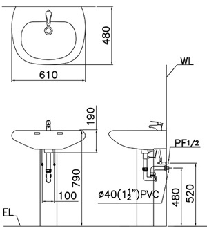 Chân chậu lavabo dài Caesar P2438