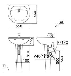 Chân chậu lavabo dài Caesar P2437