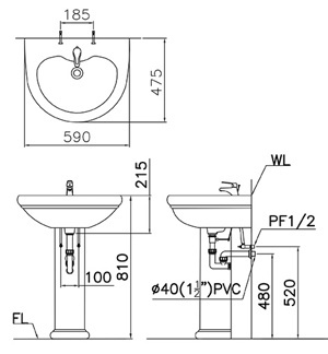 Chân dài lavabo Caesar P2432