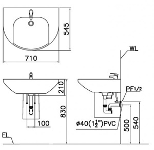 Chân ngắn lavabo Caesar PF2470