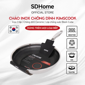 Chảo Blackcube inox 3 lớp đáy từ chống dính Kims Cook - 30cm