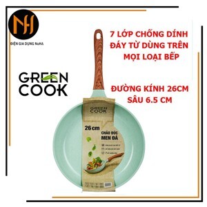 Chảo đúc đáy từ chống dính men đá ceramic xanh ngọc 26 cm Green Cook GCP06-26IH