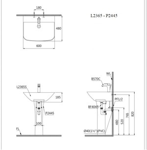 Chậu lavabo Caesar L2365+P2445