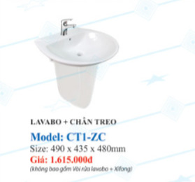 Chậu lavabo chân treo Zico CT1-ZC