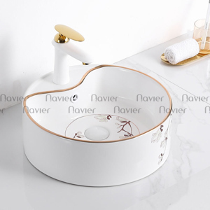 Chậu lavabo đặt bàn tròn hoa tiết hoa Navier NV-430