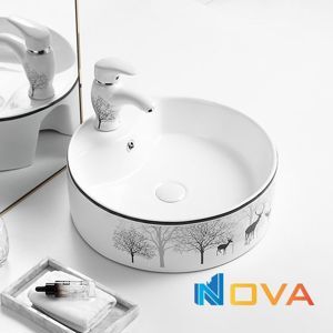 Chậu lavabo đặt bàn tròn hoa văn hươu Navier NV-432