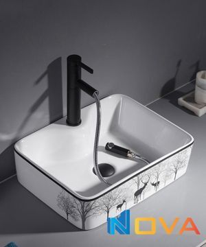 Chậu lavabo đặt bàn vuông hoa văn hươu Navier NV-433