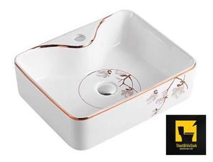 Chậu lavabo đặt bàn vuông họa tiết hoa Navier NV-431