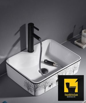 Chậu lavabo đặt bàn vuông hoa văn hươu Navier NV-433