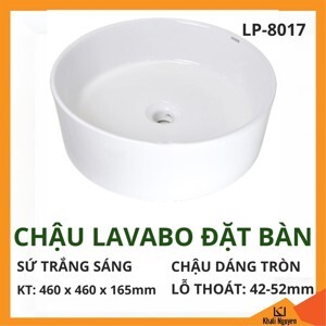 Chậu lavabo trắng sứ dương bàn dáng trụ tròn cao cấp Hiwin LP-8017