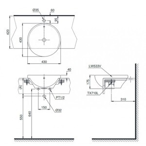 Chậu rửa bán âm bàn TOTO LT533R