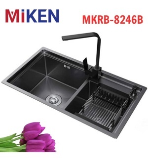 Chậu rửa bát hai hố lệch đúc Inox Miken MKRB – 8246B