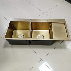 Chậu rửa bát hai hố một bàn chờ Inox mạ vàng Miken MKRB-10045GB