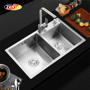 Chậu rửa bát inox 2 hố lệch zento HD8045-304