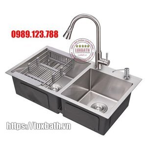 Chậu rửa bát Inox 304 Đúc Nanosi N7843L 2 hố lệch