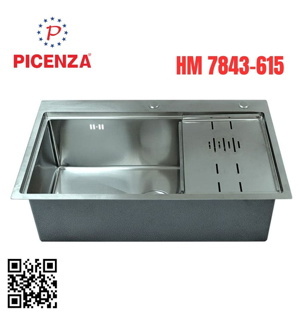 Chậu rửa bát inox đúc liền 2 hố lệch Picenza HM7843-615
