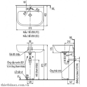 Chậu rửa chân dài Inax L-298V+L-298VD