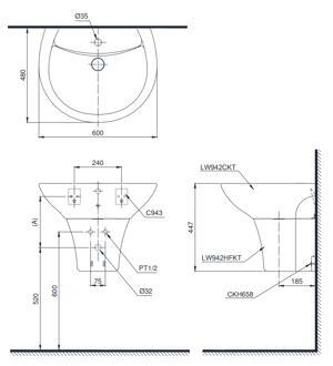 Chậu rửa chân lửng Toto LT942CK/PT942HFK