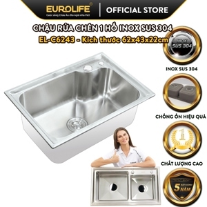 Chậu rửa chén Inox SUS304 1 hố Eurolife EL-C6243 (Trắng bạc)