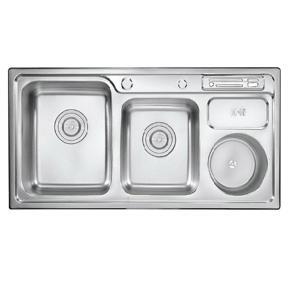 Chậu rửa chén Inox SUS304 2 hộc một hố rác Eurolife EL-C9245 (Trắng bạc)