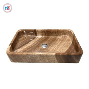 Chậu rửa lavabo chữ nhật mỏng vàng vân gỗ Eximstone BST55A