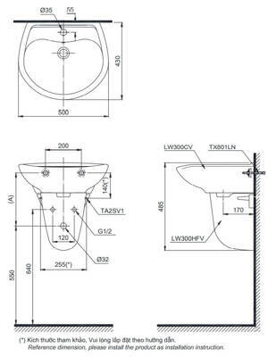 Chậu rửa Lavabo Toto chân lửng LHT300CRM