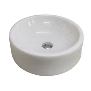 Chậu rửa lavabo tròn dày màu trắng đáy thẳng không vân Eximstone BST67