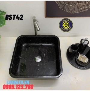 Chậu rửa lavabo vuông mỏng màu đen Eximstone BST42