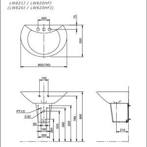 Chậu rửa mặt lavabo TOTO LW820CJ#W/LW820HFJ#W/TX801LN/TX723L treo tường