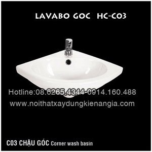 Chậu rửa mặt treo tường dạng góc Hảo Cảnh HC C03