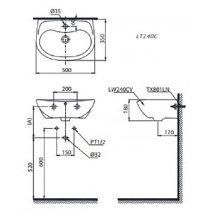 Chậu rửa mặt treo tường Toto LT240CS