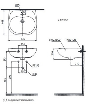 Chậu rửa mặt treo tường Toto LT236CS