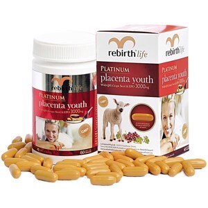 Chiết xuất nhau thai cừu dạng viên uống Rebirth Life Platinum Placenta Youth (3000mg x 60 viên)