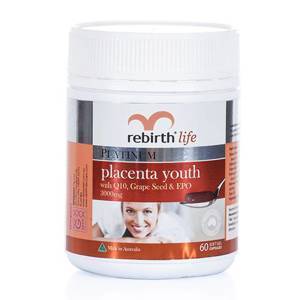Chiết xuất nhau thai cừu dạng viên uống Rebirth Life Platinum Placenta Youth (3000mg x 60 viên)