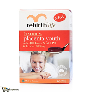 Chiết xuất nhau thai cừu dạng viên uống Rebirth Life Platinum Placenta Youth (3000mg x 60 viên)