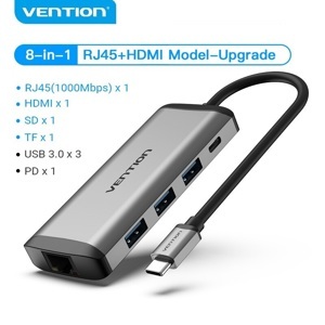 Chuyển đổi đa năng8 in 1 USB Hub USB Type-C sang HDMI  LAN  3 cổng USB Vention CMBHA