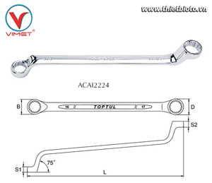 Cờ lê 2 đầu bóng hệ inch 75 độ Toptul ACAI2224 - 11/16×3/4″