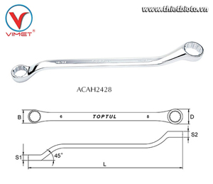 Cờ lê 2 đầu vòng hệ inch 45 độ Toptul ACAH2428