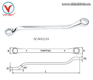 Cờ lê 2 đầu vòng hệ inch 45 độ Toptul ACAH2224