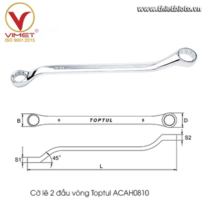 Cờ lê 2 đầu vòng hệ inch 45 độ Toptul ACAH0810 - 1/4x5/16"