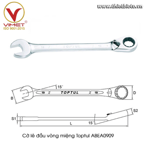 Cờ lê đầu vòng miệng Toptul ABEA0909