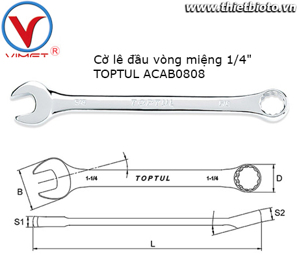 Cờ lê vòng miệng bóng hệ inch Toptul ACAB0808 - 1/4″