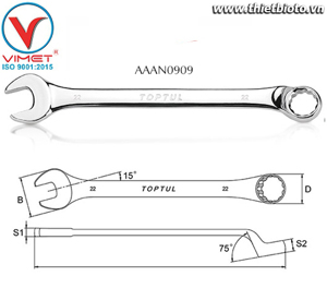 Cờ lê vòng miệng đầu 75 độ Toptul AAAN0909 9mm