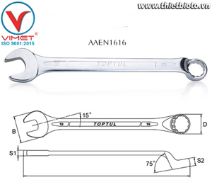 Cờ lê vòng miệng mờ 75 độ 16mm Toptul AAEN1616